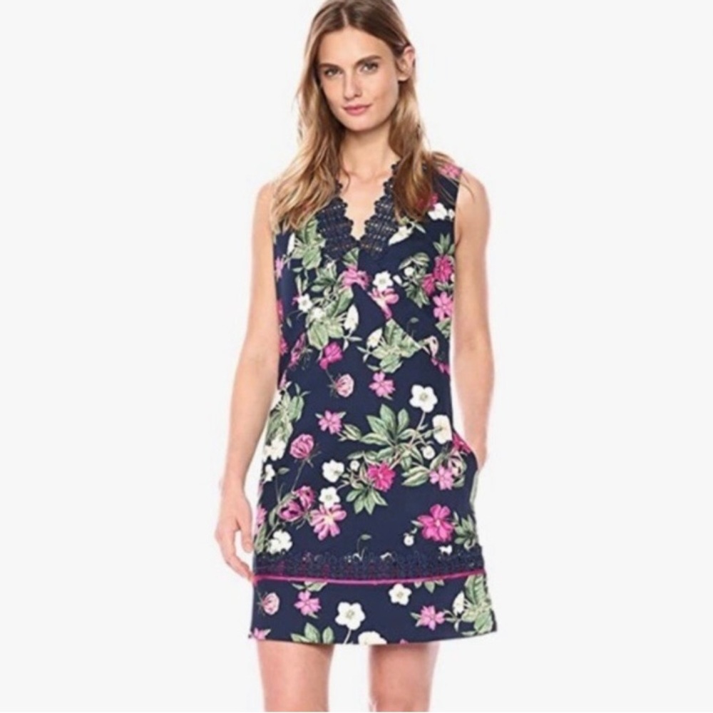 Laundry by Shelli Segal navy blue floral shift dress